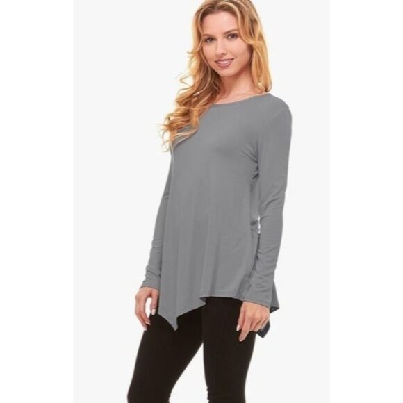 Red Hanger Asymmetrical Hem Long Sleeve Tunic Top L - Picture 10 of 12